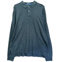 ポロラルフローレン 長袖 ポロシャツ L グレー 刺繍ロゴ 鹿の子 コットン 古着 POLO RALPH LAUREN ゆるだぼ オーバーサイズ ビンテージ 90s ワンポイント 無地 シンプル 灰色 メンズ レディース ユニセックス / MS3々5