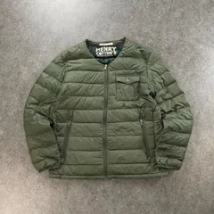 Henry Cotton's Premium Down Jacket ヘンリーコットンズ プレミアム ダウンジャケット カーディガン ジップアップ ノーカラー ナイロン カーキ メンズ LL 大きいサイズのサムネイル
