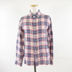 マカフィー MACPHEE トゥモローランド リネンシャツ 長袖 チェック 青 赤 38 *A812