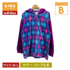 【中古】　adidas　ジップアップパーカー　フード　コットン　裏毛　チェック　ブランドロゴ　トレフォイルロゴ　刺しゅう　プリント　デサント社　AA-5271　日本製　古着　/1930
