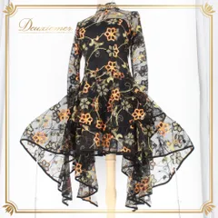 社交ダンス 衣装 ラテン ドレス ワンピース パーティドレス 黒 ブラック系 イエロー系 オレンジ系 レース スパンコール 長袖 ステージ衣装 ラインストーン 柄入り ブラック オレンジ イエロー 花柄 クロス模様幾何学模様 フレアスカート アシンメトリー