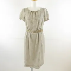 23区 オンワード樫山 ワンピース 半袖 ひざ丈 ベルベット ドット グレージュ 38 *T153