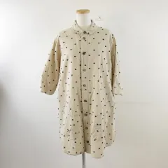 パルティクラール Particular シャツ チュニック 七分袖 ドット リネン混 ベージュ 紺 *A546