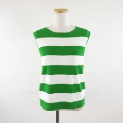 ルマレ Le MARAIS ボーダーサマーニット ノースリーブ 緑 白 38 *A680