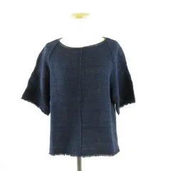 ケーティー キヨコ タカセ  K.T KIYOKO TAKASE サマーニット リネン混 半袖 紺 9 *A5