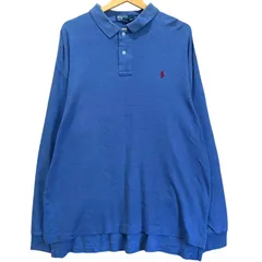 ポロバイラルフローレン 長袖 ポロシャツ XL ブルー 青 刺繍ロゴ 赤ポニー コットン 厚手 ヘビーウェイト ビッグシルエット ゆるだぼ オーバーサイズ 古着 90s ヴィンテージ ストリート カジュアル メンズ 春秋 アメカジ / MS387
