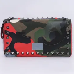 VALENTINO ガラヴァーニ カモフラージュ ロックスタッズ ダブルファスナー 長財布 グリーン KY0P0669TC9