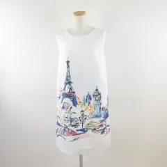 チェスティ Chesty ノースリーブワンピース ひざ丈 総柄 白 *A218