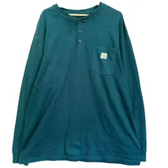 カーハート Carhartt ヘンリーネック ロンT XL 緑 深緑 ワンポイント ロゴタグ ポケT 長袖 Tシャツ カットソー 古着 オーバーサイズ ビッグシルエット ORIGINAL FIT ワークウェア アメカジ カジュアル ストリート / MS388
