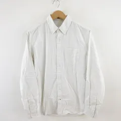 ギャップ GAP ボタンダウンシャツ 長袖 ストライプ ストレッチ 白 グレー S *A665