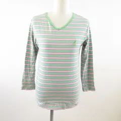 カンゴール KANGOL カットソー Tシャツ 七分袖 Vネック ボーダー ワンポイント 緑 M *T415