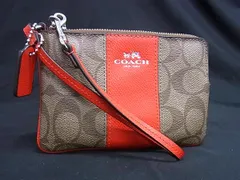 ■美品■ COACH コーチ F64233 シグネチャー PVC×レザー マルチポーチ マルチケース 小物入れ ブラウン系×オレンジ系 DM6355