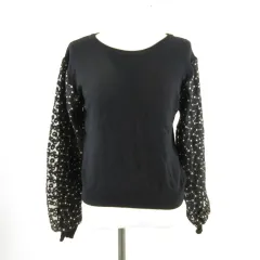 ラグアウト RagOut ニット セーター 長袖 レース 花柄 黒 M *T329