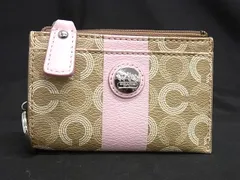 COACH コーチ オプアート PVC×レザー コインケース コインパース 小銭入れ キーケース レディース ベージュ系×ピンク系 DM6048