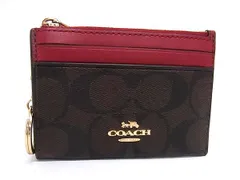 COACH コーチ 88208 シグネチャー PVC×レザー フラグメントケース コインケース カードケース ブラウン系×レッド系 DM6064