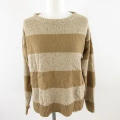 ジーユー GU ニット セーター 長袖 ボーダー 茶 白 M *A332