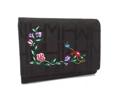 ■美品■ HANAE MORI ハナエモリ ナイロンキャンバス フラワー 花 二つ折り 財布 ウォレット 札入れ 小銭入れ ブラウン系 DM6797のサムネイル