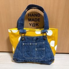 デニムリメイク サイドポケット付きバッグ オーバーオールチャーム付き