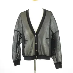 パシオーネ PASSIONE メッシュカーディガン 長袖 黒 38 *T807