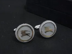 ■美品■ Burberrys バーバリーズ カフスボタン カフリンクス アクセサリー ビジネス 紳士 メンズ シルバー系 DM7212