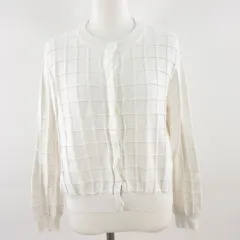 エモダ EMODA カーディガン ニット 長袖 チェック オフホワイト 白 F *A236
