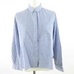 コムサイズム COMME CA ISM シャツ ブラウス 長袖 ストライプ 青 白 M *A113