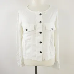 ストロベリーフィールズ STRAWBERRY-FIELDS ノーカラージャケット 長袖 リネン混 薄手 オフホワイト 白 2 *T641