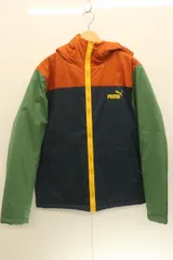【中古】 PUMA メンズ中綿ジャケット L フーデッド パデッドジャケット PUMA L 紺 ネイビー 緑 グリーン オレンジ 橙