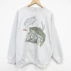 XL/古着 TULTEX 長袖 スウェット メンズ 90年代 90s 魚 大きいサイズ クルーネック USA製 薄グレー 霜降り 26mar12