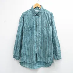 L/古着 長袖 シャツ メンズ 90年代 90s ロング丈 コットン ボタンダウン 緑系他 ストライプ 26mar12
