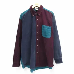 XL/古着 長袖 シャツ メンズ 90年代 90s コーデュロイ マルチカラー クレイジーパターン 大きいサイズ ロング丈 コットン ボタンダウン 紺他【spe】 26mar12