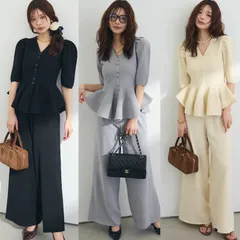 美ラインペプラムハーフスリーブニット + 美ラインシルエットライトニットパンツ(2set) Frene フラーネ同型 2点セット セットアップ