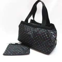 LeSportsac レスポートサック ポーチ付き ミニボストン トートバッグ 鞄  軽量 旅行 ナイロン 丈夫 便利 ブラック ドットレディース  E714LF