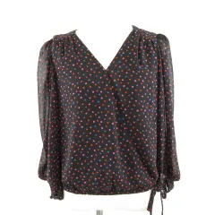 バナナリパブリック BANANA REPUBLIC カットソー ブラウス カシュクール 長袖 ハート柄 黒 ピンク S *A516