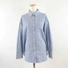 ジーユー GU ストライプオーバーサイズシャツ 長袖 青 白 M *A104