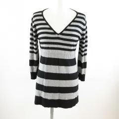 ドレスキップ DRESKIP ニット セーター 七分袖 Vネック ボーダー グレー 黒 38 *T445