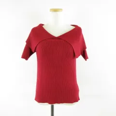 グレイル GRL ビッグカラーリブニットトップス 半袖 赤 L *A414