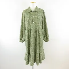 DAZY  ワンピース ミディ丈 長袖 花柄 緑 S *T691