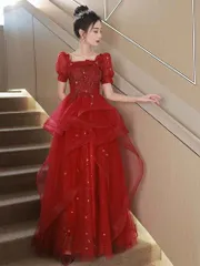 ウエディングドレス 二次会 前撮り 大きいサイズ 結婚式/二次会ドレス 海外挙式 ウェディングドレス ライトドレス 花嫁ドレス ロングドレス 後撮り 結婚式 スレンダードレス 半袖 ワンピース 宴会 司会者　ワインレッド
