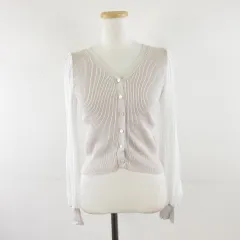 グレイル GRL 異素材プリーツスリーブカーディガン 長袖 アイボリー 白 M *A276