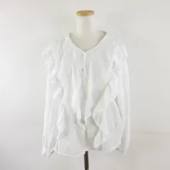 グレイル GRL Vネックフリルラッフルブラウス 長袖 白 M *A302