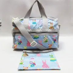 LeSportsac レスポートサック ポーチ付き 2Wayバッグ 斜め掛け ショルダー ミニボストン トートバッグ 総柄 洋服側 鞄  軽量 旅行 ナイロン ブルー系 丈夫 便利 レディース E718LF