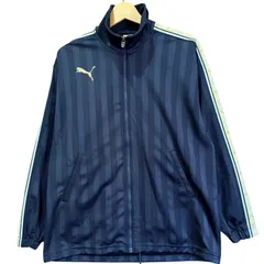 PUMA プーマ トラックジャケット ジャージ SS 紺×黄 ヒットユニオン 日本製 862216 シャドーストライプ 背面ビッグロゴ 刺繍 ヴィンテージ 古着 90s スポーツミックス ユニセックス 希少 / MS398