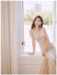 婚紗 派對 前拍 大尺碼 婚禮/派對禮服 海外婚禮 晚禮服 輕禮服 新娘禮服 長禮服 後拍 婚禮 魚尾裙禮服 連衣裙 宴會 主持人 香檳色 金色 藏青色 黑色