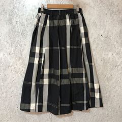 新品◇アウィーエフ タフタBIGCKプリーツスカート M ネイビー×ベージュ 