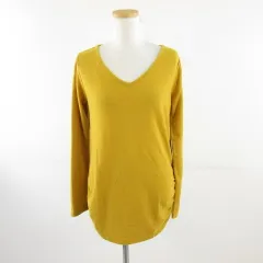 ジャイロホワイト JAYRO white Vネックニット カットソー 長袖 黄 M *A19 