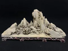 中国 古い 石彫刻 置物 台付 珍宝石 金精神 祭祀具 男根石 奇石 古い石棒 木台付 (東洋彫刻)｜売買