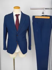 定価6.49万 新品 特価セール SALE 英国ブランド ITALY MARUZOTTO マルゾット 高級ブランド ネイビー系 チェック ウール 毛 シングル スーツ A5 M 春 夏 オールシーズン サイドベント イタリア生地 セットアップ 502