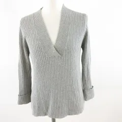 23区 オンワード樫山 リブニット セーター Vネック 七分袖 グレー 40 *A518