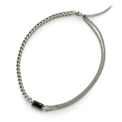 【新品】 [ジュエル ボックス] JewelVOX ネックレス レディース ステンレス ショート アシンメトリー 金属アレルギー対応 ブラック ストーン (シルバー) 1